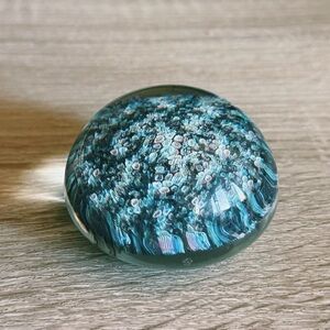 Murano Millefiori Glass 2" Paperweight Blue Green Dense Pattern Italy Vintage